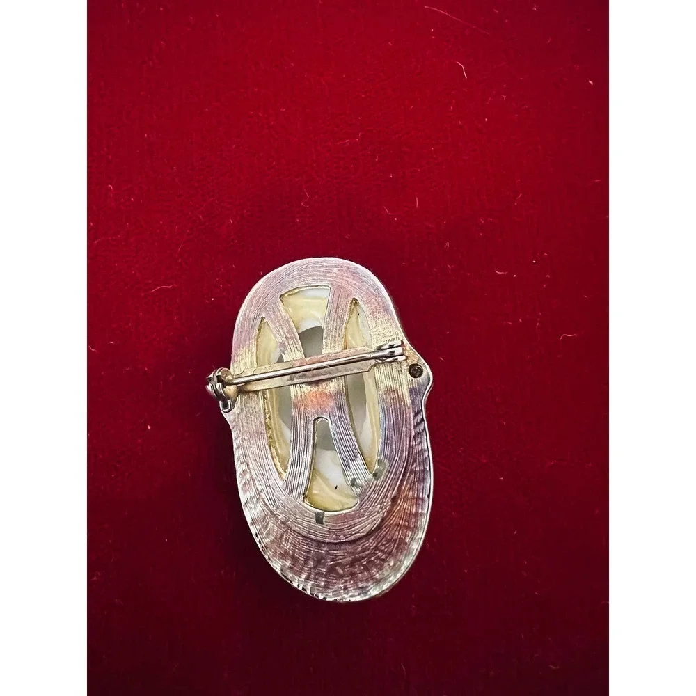 Hand Painted Porcelain Art Deco Woman's Face Brooch Pin 3D
